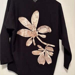 Black Sweater with Gold Floral Design